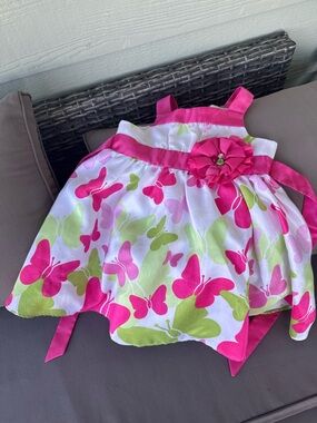 Rare Editions Pink and White Floral Dress with Bow Accent